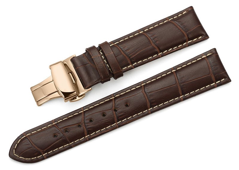 iStrap Leather Watch Band -Alligator Grain Embossed Pattern Calfskin Replacement Strap-Stainless Steel Deployment Buckle with Push Buttons-Bracelet for Men Women-18mm 19mm 20mm 21mm 22mm 24mm - Image 1